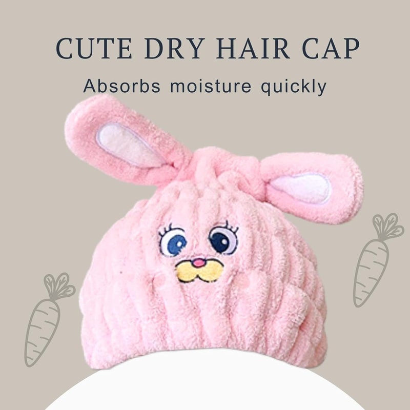 LCBD Microfiber Hair Towel Wrap for Kids, Pink Rabbit Dry Hair Cap Suck Water, Absorbent Quick Girls Boys Hair Drying Towel, Lightweight Bouncy Hat Headscarf for Wet Hair - Image 2